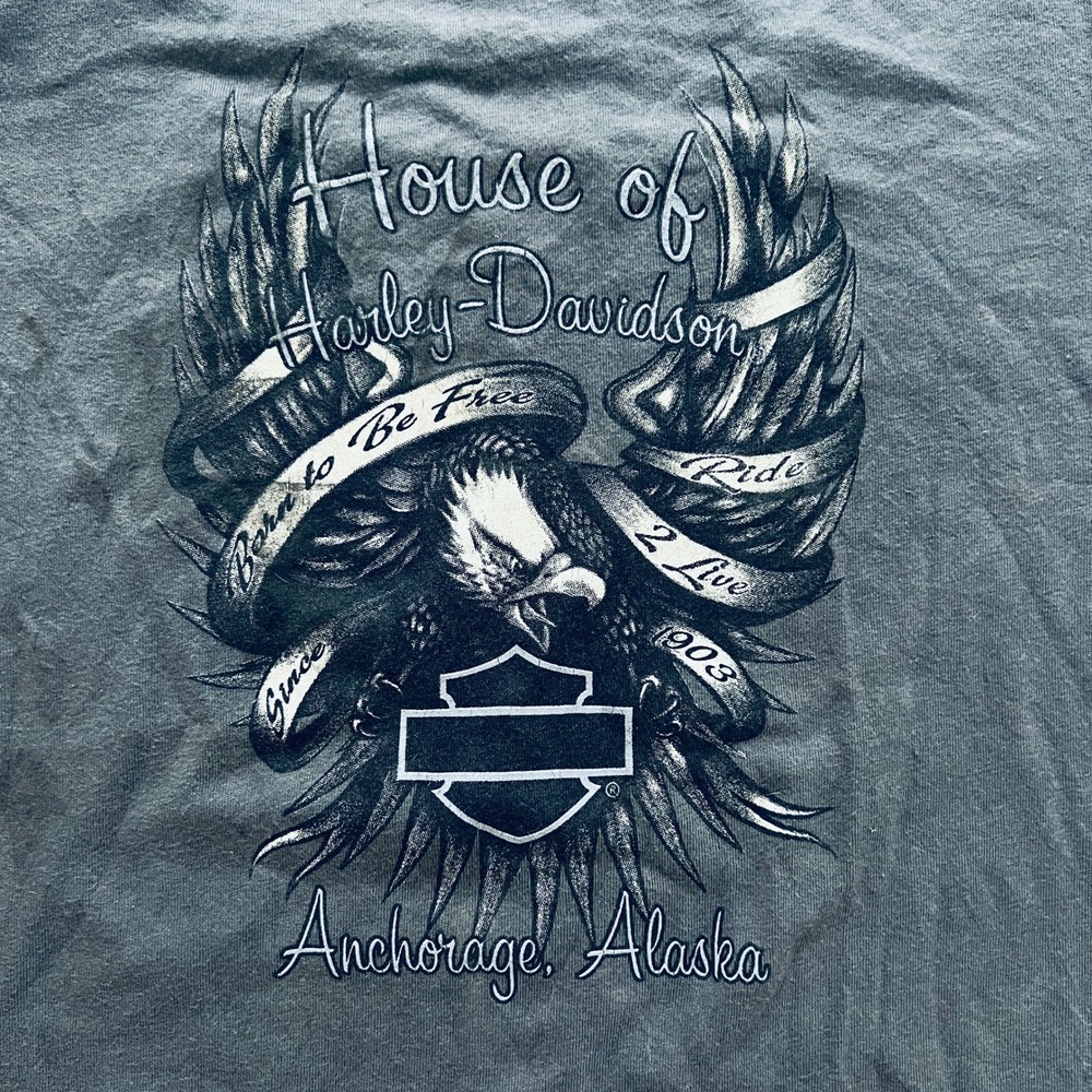 Harley Davidson Anchorage Alaska Graphic Tee Womens Small Gray Scoop Neck Biker